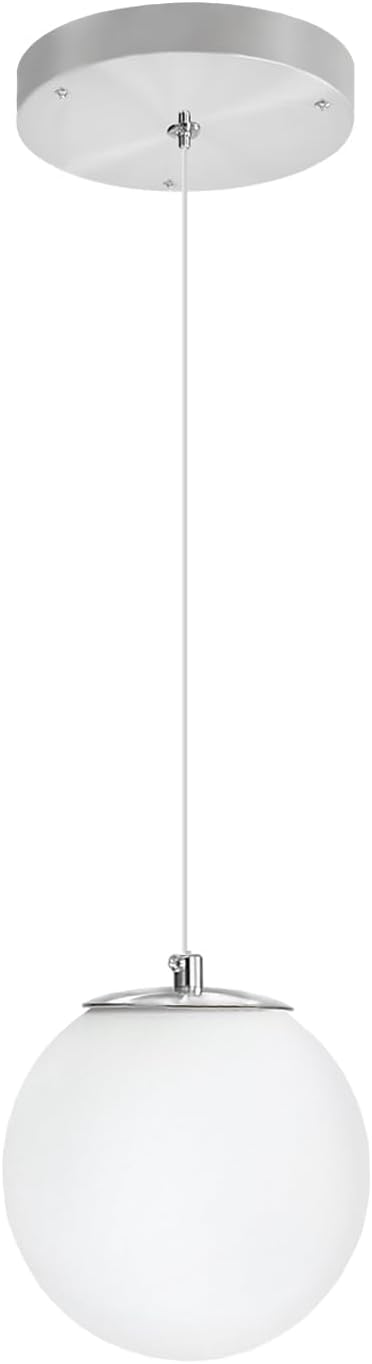 1-Light Modern Globe Pendant Light Fixtures Silver Chandelier with White Globe Glass Dimmable Ceiling Light Glass Pendant Light for Kitchen Island, Dining Room, Living Room, Entry Hallway