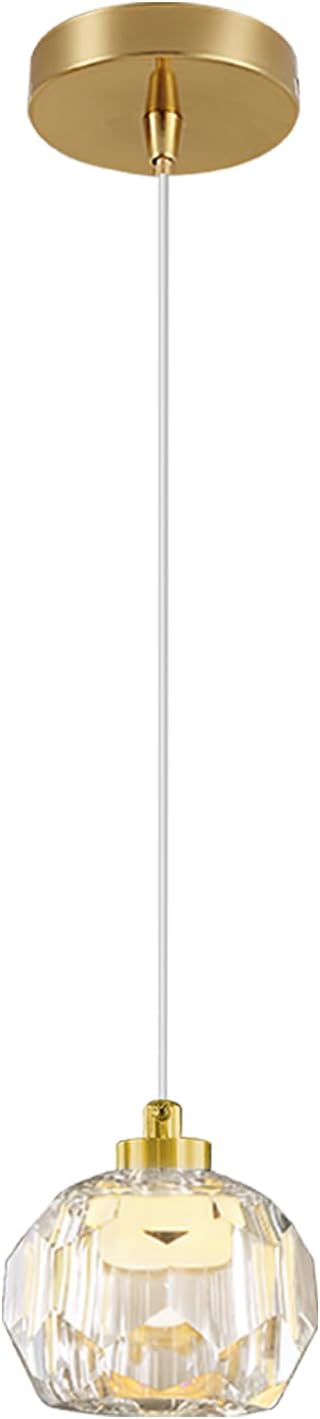 1-Light Gold Pendant Light Fixtures,Crystal Ball Chandelier for Entyway Bedroom Dimmable Pendant Light Kitchen Island 5W