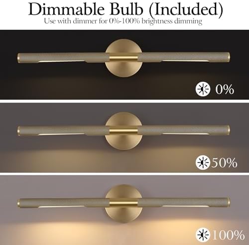 Hard-wired Knurled Picture Light, 30in Brass Picture Light for Wall, Dimmable Gold Art Lights, Rotatable 360° Sconce for Pictures Frame, Painting Wall Lights, Bathroom Wall Sconce, E12 Bulbs Included