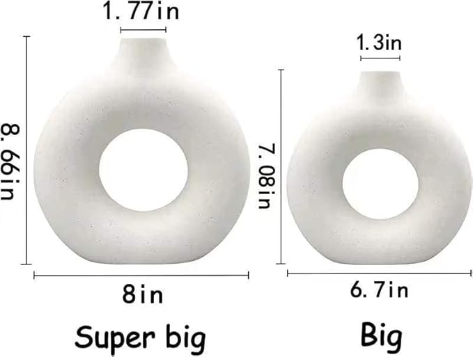 White Ceramic Vases Set 2 for Modern Home Decor,Boho Round Matte Pampas Flower Vases Minimalist Style for Wedding Dinner Living Room Office Coffee Table Decorative