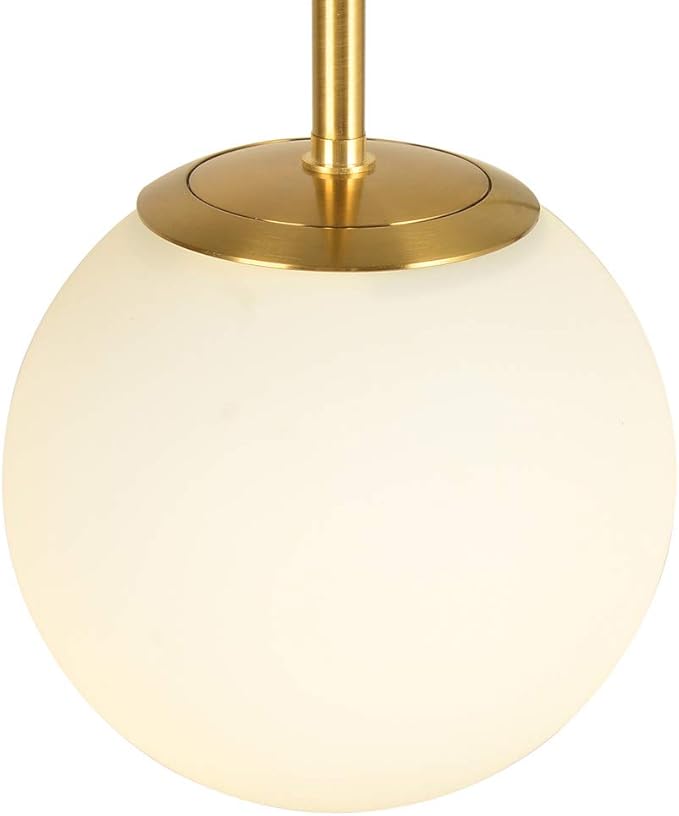 Globe Pendant, Matte White Glass with Brass Finish, One Light Pendant Hanging Modern Light Fixture (25cm/ 10inch Lampshade)