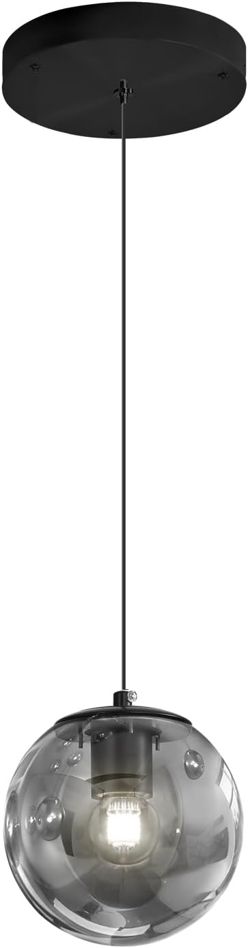 1-Light Black Pendant Light Fixtures Modern Smoke Gray Glass Globe Pendant Lights Kitchen Island Adjustable Hanging Lights Globe Stairwell Lighting Black Chandelier for Dining Room