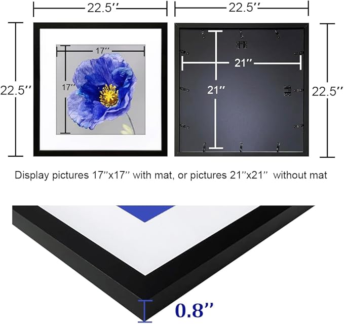 VNVNK 21x21 Frame Black, Perfect for 21x21 Inch Picture without Mat or 17x17 Inch Picture with Mat, Home Wall Decor Picture Frame-1 PCS