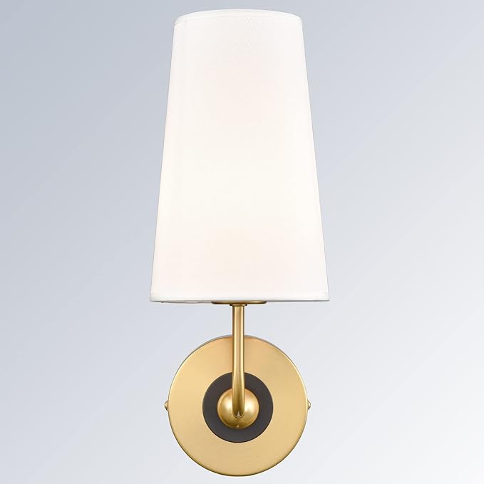 DAYCENT Mid Cnetury Gold Wall Sconces Set of Two 1-Light Modern Fabric Shade Wall Lamp Hardwired Brass Sconces Wall Lighting for Bathroom Bedroom Hallway Living Room