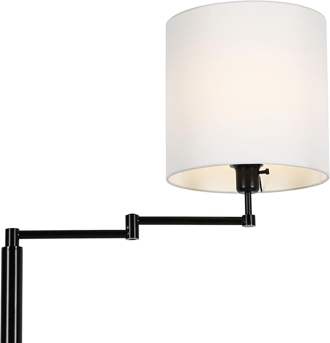 Moby Swing Arm Floor Lamp with Fabric Drum Shade in Blackened Bronze/White