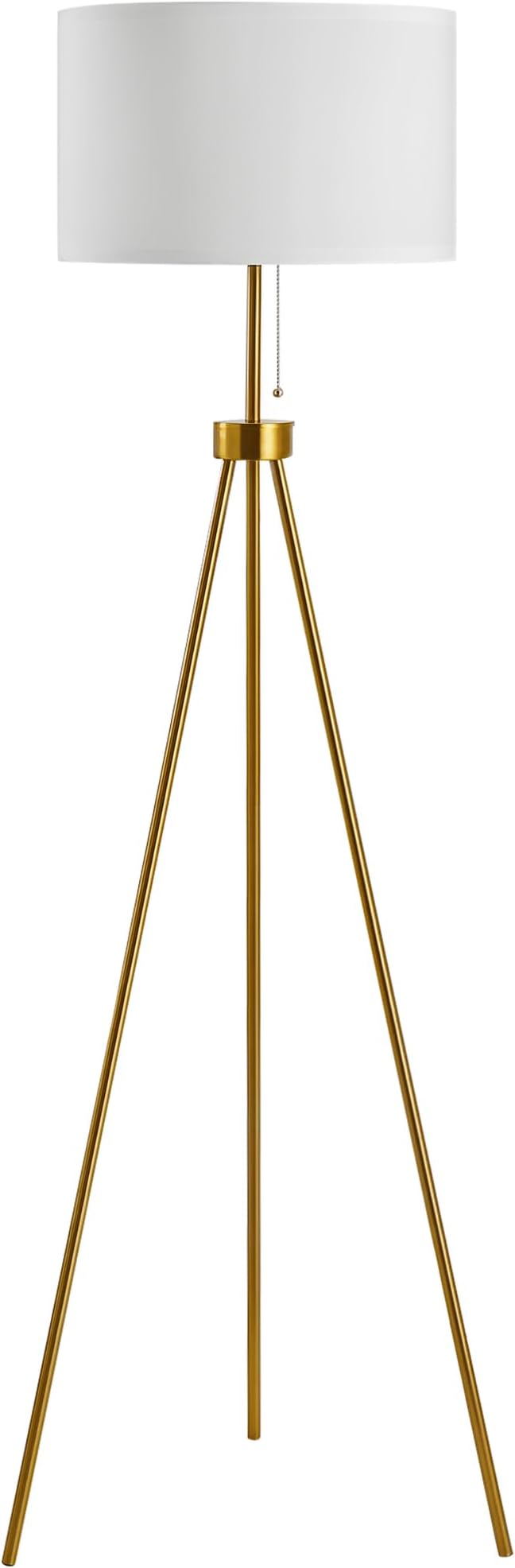 HOMCOM 59.75" Tripod Floor Lamp with Pull Chain Standing, Fabric Lampshade E26 Lamp Holder Steel for Living Room, Bedroom, Office, Gold