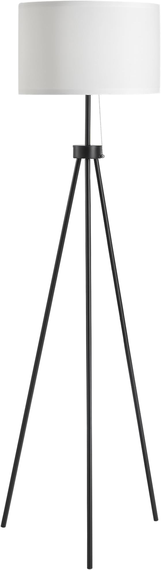 HOMCOM 59.75" Tripod Floor Lamp with Pull Chain Standing, Fabric Lampshade E26 Lamp Holder Steel for Living Room, Bedroom, Office, Black