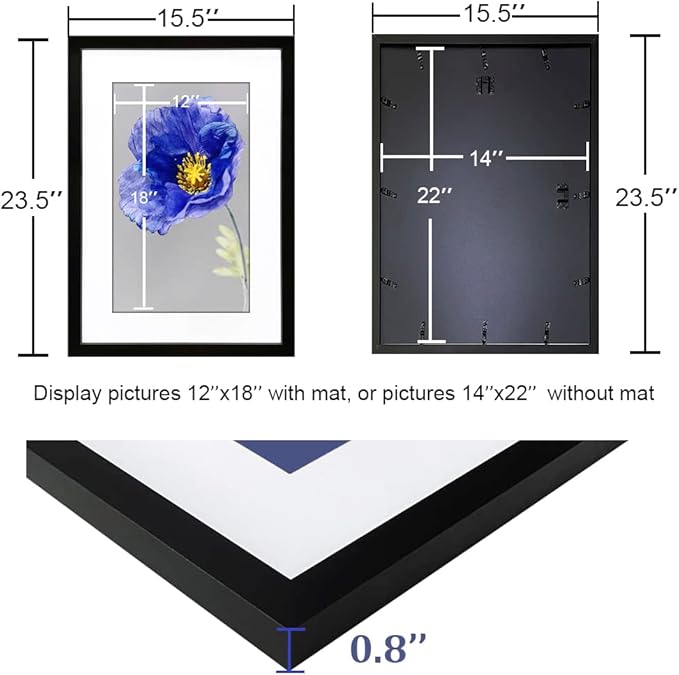 VNVNK 14x22 Frame Black, Perfect for 14x22 Inch Picture without Mat or 12x18 Inch Picture with Mat, Home Wall Decor Picture Frame-1 PCS