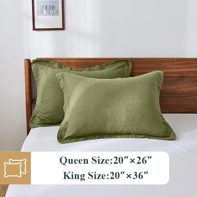 Simple&Opulence 100% Linen Pillow Case King Size Set of 2, Olive Green Pillow Covers with Overlap Closure, Luxury Breathable Pillowcases Protectors Suitable for All-Season (20" X 36", Olive Green)