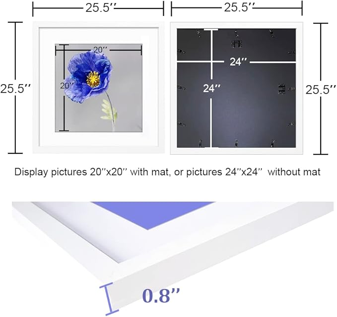 VNVNK 24x24 Frame White, Perfect for 24x24 Inch Picture without Mat or 20x20 Inch Picture with Mat, Home Wall Decor Picture Frame-1 PCS