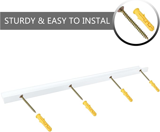 48 Inch White Long Floating Shelves Wall Mounted, Solid Oak Wood Shelf for Storage, Modern Picture Ledge Shelf for Bedroom Living Room Bathroom Kitchen, 48 * 4 * 1.5 (1 Pack)