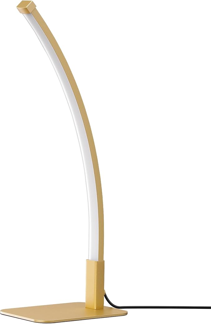 EDISHINE Curved LED Table Lamp, Modern Bedside Lamp with 3 Color Temperature & Stepless Dimming, Aluminum & Iron, Nightstand Lamp for Bedroom, Living Room, Gold