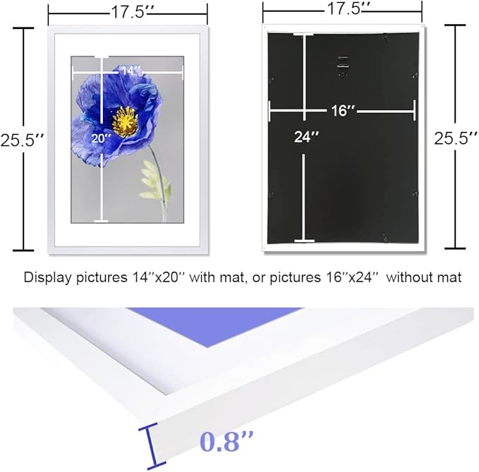 VNVNK 16x24 Frame White, Perfect for 16x24 Inch Picture without Mat or 14x20 Inch Picture with Mat, Home Wall Decor Picture Frame-1 PCS