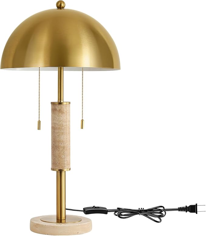 24" Modern Table Lamp for Living Room Gold Metal Nightstand Lamp with High-Grade Decorative Travertine Mid Century Table Lamp for Bedroom Side Table Bedside End Table