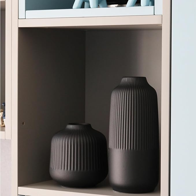 Black Ceramic Vase for Flowers, 6 Inch Flower Vases Home Decor, Black Boho Vases for Pampas Grass, Vase for Centerpieces Living Room Table Entryway Shelf