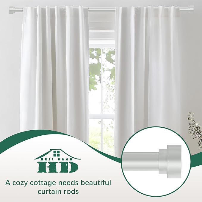 HEI! DEAR Silver Curtain Rods 48-84 Inch (4-7FT), Heavy Duty Adjustable Telescoping Curtain Rods, Antique Silver