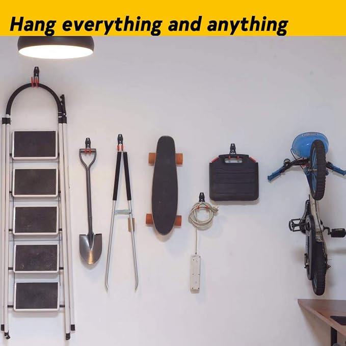 10-Pack Steel Garage Storage Utility Double Hooks, Heavy Duty for Organizing Power Tools, Ladders, Bulk Items, Bikes, Ropes Helmet Skateboard Basketball (Orange)