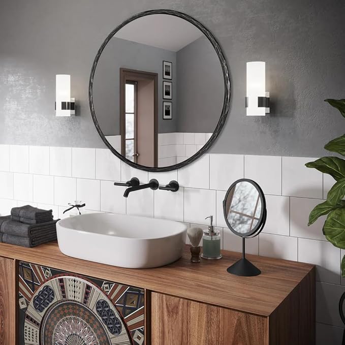 ANDY STAR Hand-Forged Black Round Mirror for Wall, 30 Inch Stainless Steel Metal Frame Circle Mirror, Antique Rounded Bathroom Mirror for Living Room, Bedroom, Entryway, Vanity