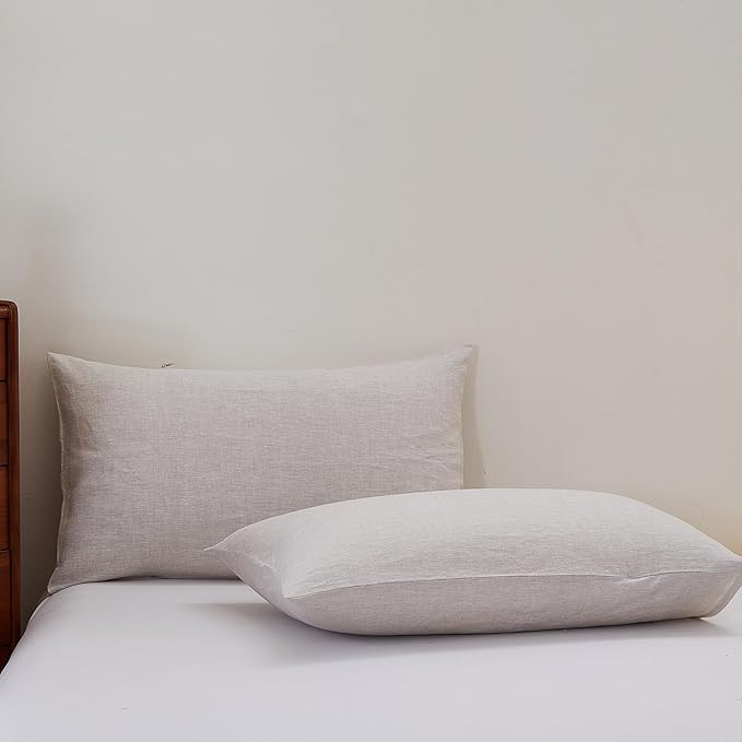 100% French Linen Pillowcase Set of 2, Breathable Envelope Closure Soft Linen Pillow Cover,Soft Luxury Hotel & Home Use, Gift