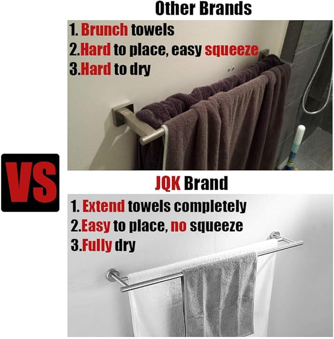 JQK Chrome Bath Towel Bar, 33 Inch 304 Stainless Steel Thicken 0.8mm Towel Rack Bathroom, Towel Holder Polished Finished Wall Mount, Useable Length 30 Inch, TB110L30-CH