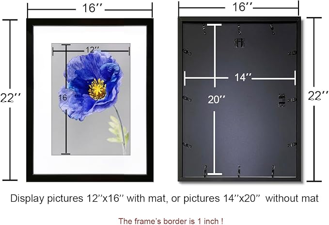 VNVNK 14x20 Frame Black, Perfect for 14x20 Inch Picture without Mat or 12x16 Inch Picture with Mat, Home Wall Decor Picture Frame-1 PCS
