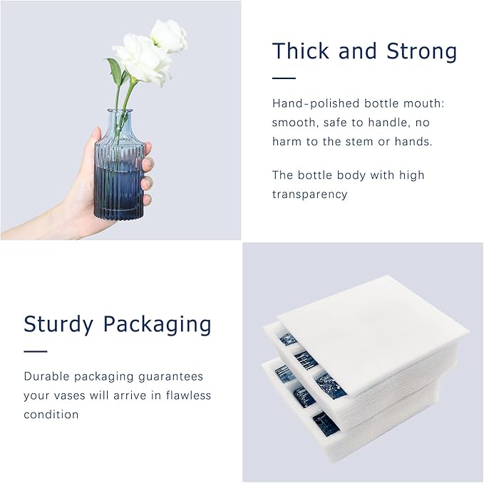 Glass Bud Vase Set of 12, Small Blue Flower Vases for Centerpieces in Bulk, Mini Vintage Vase for Wedding, Home,Table Decoration