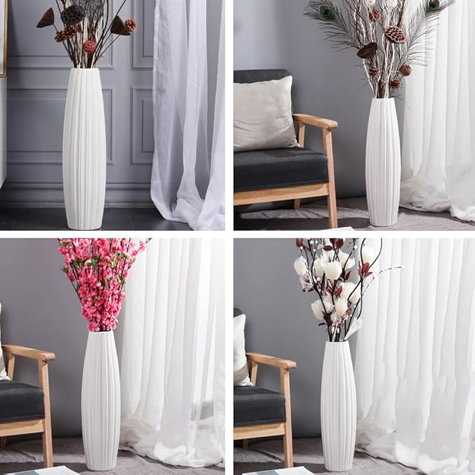 White Tall Floor Vase, 28" Ceramic Large Vase, Decorative Flower Vases for Modern Home Decor Living Room Office Bedroom Kitchen Wedding Centerpieces Farmhouse Décor