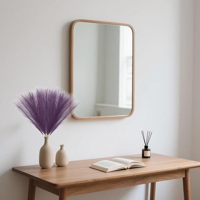 30 Pcs Deep Purple Faux Pampas Grass, 17 Inches Artificial Pampas Grass Bulk, Short Fluffy Faux Pompas for Vase Filler, Home Boho, Wedding Anniversaries, Baby Shower Decoration