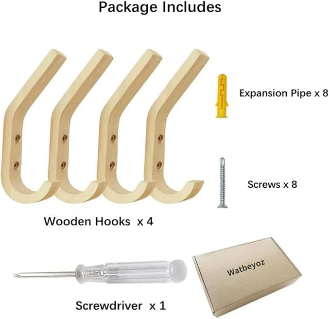 Wooden Coat Hooks Wall Hooks,Natural Oak Wood Hooks Decorative Vintage Wood Wall Hooks Organizer Heavy Duty Wall Mounted Hooks for Hanging Coats, Key, Cap, Cup (6 Pack)