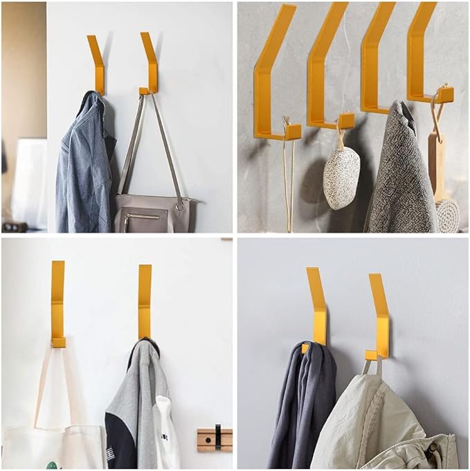 Coat Rack Hooks Wall Mounted, Gold 4Packs, Bath Towel Rope Hooks for Kitchen, Door, Cabinet, Bathroom, Foyers, Hallways, and Bedrooms