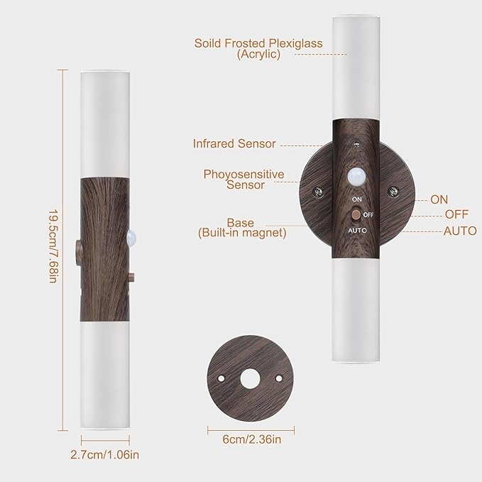 LED Motion Sensor Lights Battery Operated Wall Sconces Set of 2 Rechargeable Wireless Picture Art Light Magnetic 360° Rotation Corner Lamps for Gallery Stairway Vanity Living Room Bedroom