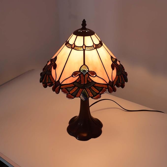 Bieye S10990 Tiffany Style Stained Glass Baroque Lampshade (13-inch Wide Pink)