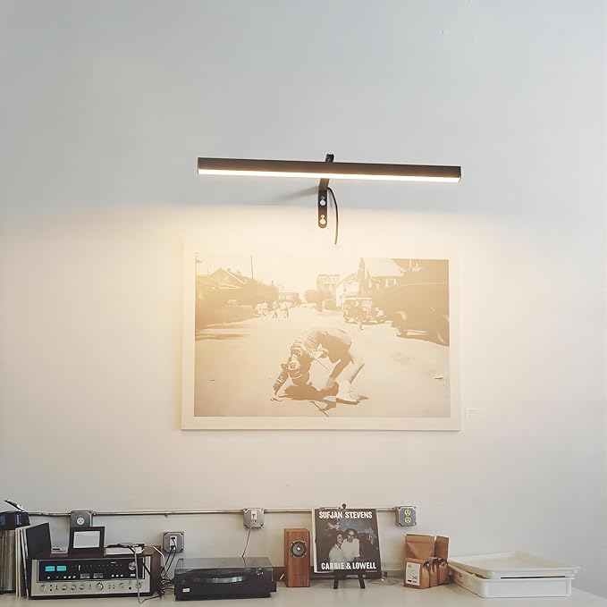 Black LED Picture Lights for Paintings Plug in,15.75 Inch Adjustable Art Light Plug in for Display Art Work, 3 Color Lighting, Plug in Picture Light with Remote for Frame Dartboard,Black