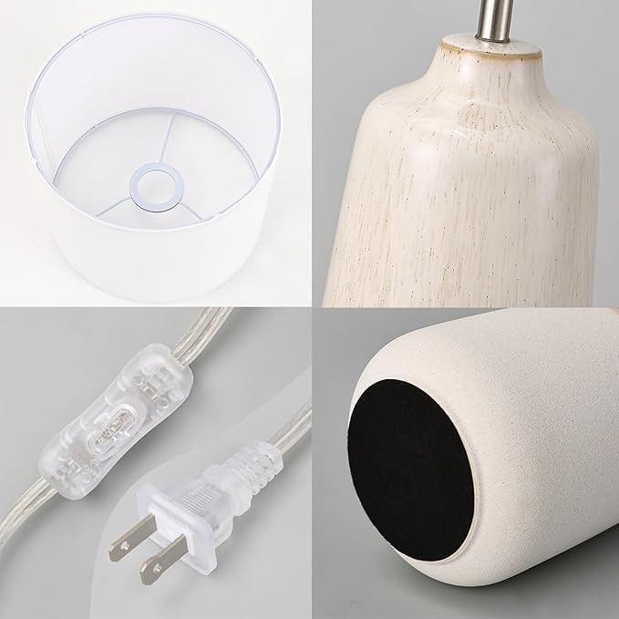 Tall Ceramic Table Lamp Set of 2, White Lamps for Bedroom Farmhouse Rustic Lamp Set Bedside Nightstand Lamps Set of Two Side Table Lamps for Living Room, 22IN