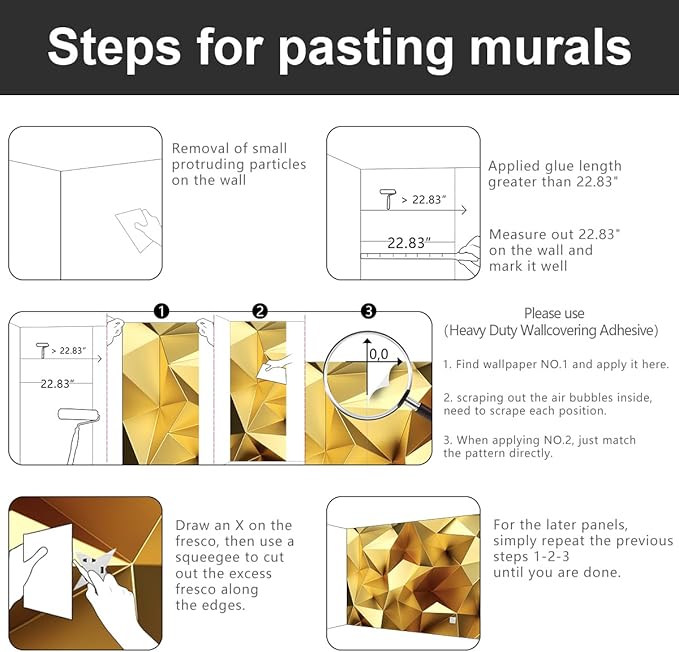 -3D Gold Geometry Fabric Wallpaper Living Room Bedroom Bathroom Modern Large Wall Mural- 137"x96"( not Peel and Stick)