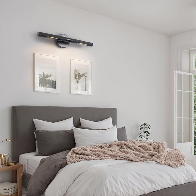 Knurled Black Picture Light for Wall,19 Inch Hardwired Wall Lights for Pictures,Rotatable 360° Modern Gallery Light for Living Room Bathroom Study Room E12 Bulbs Included (BLACK-19inch)