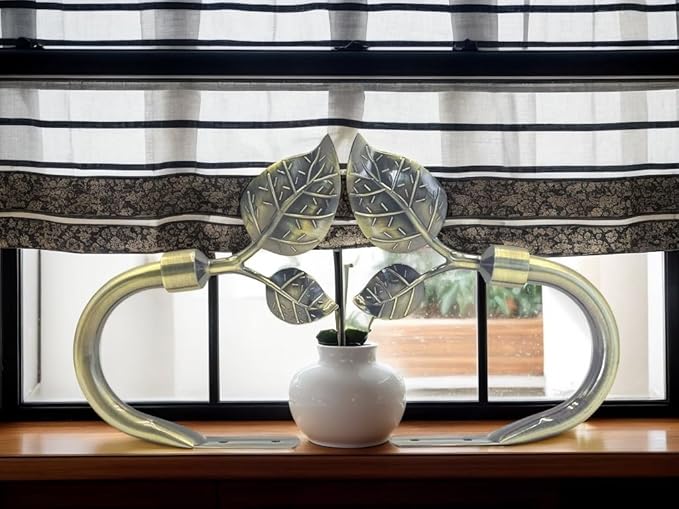 Rbeusau Leaf Shaped Heavy Duty Curtain Holdbacks 2pcs, Traditional Style Antique Brass Handmade Metal Curtain Tiebacks for Wall, Curtain Tie Hook Pull Backs for Drapes Window Home Decoration