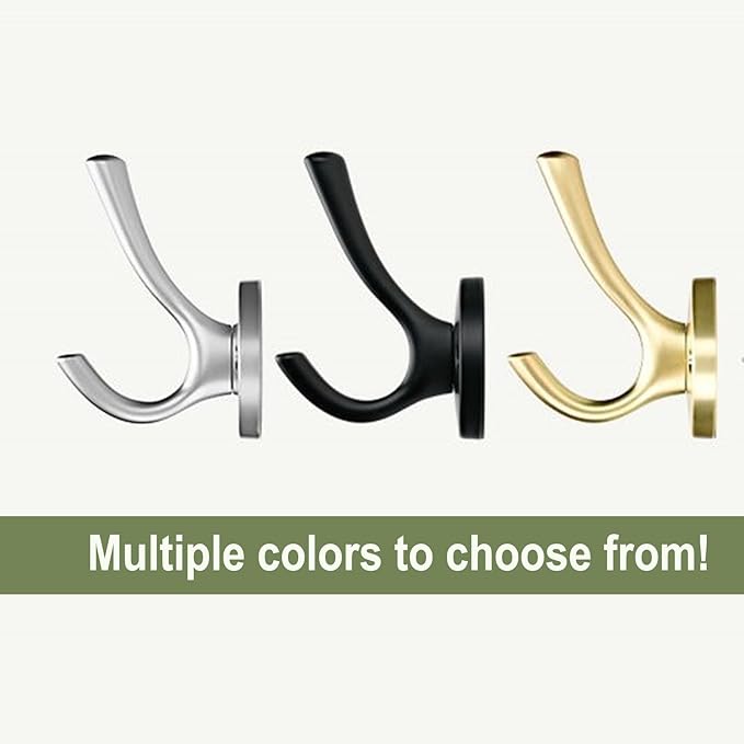 Gold Wall Hooks, 5 Pack Coat Robe Hook Heavy Duty Metal Double Bath Hook Wall Mounted, Hand Towel Hooks for Cubicle Bathroom Kitchen Closet Garage