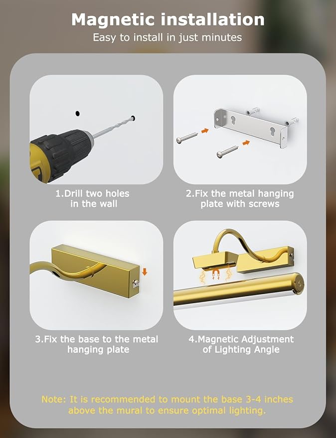 Picture Light Battery Operated, Wireless Art Light for Paintings, Dimmable 5000mAh Recharging Battery Picture Light with Remote Control for Wall, Gallery Dartboard Art Bedroom (Gold-1Pack)