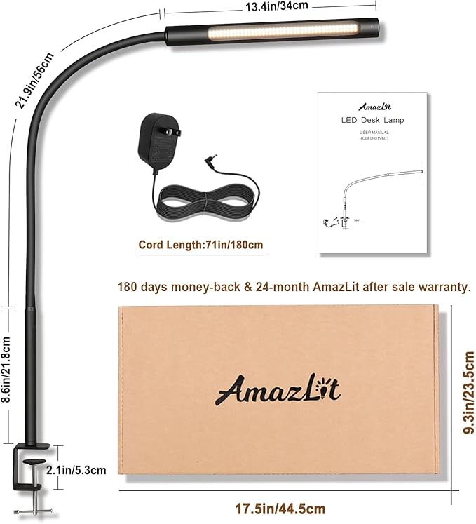Swing Arm Lamp, 12W Eye-Care Flexible Gooseneck Desk Lamp, Stepless Dimming and Adjustable Color Temperature Modern LED Clamp Light with Memory Function