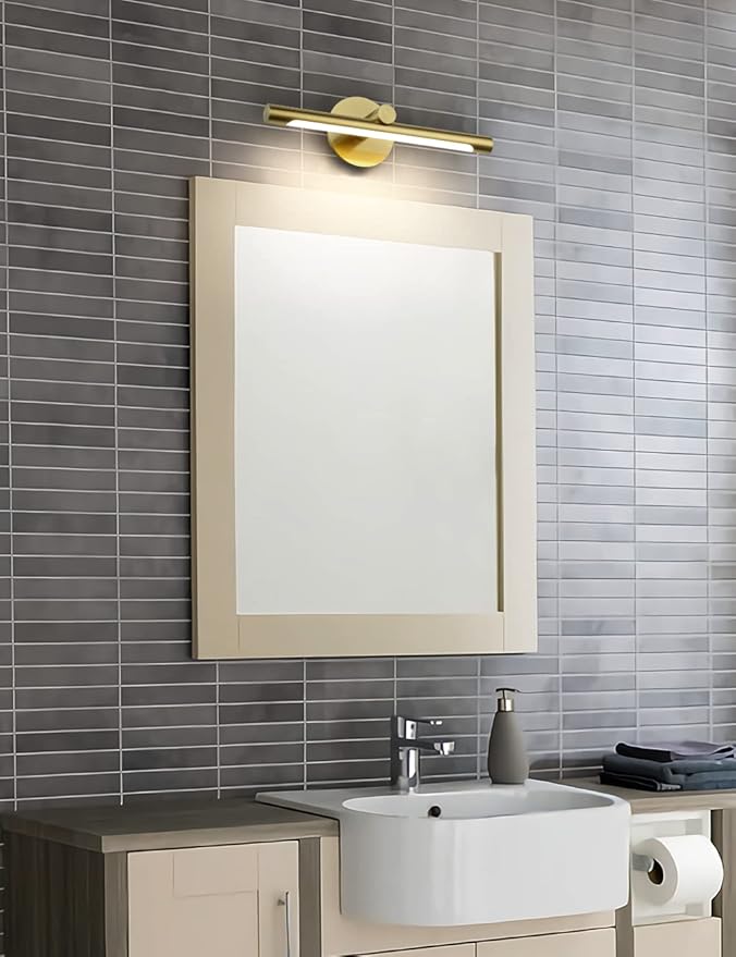 JUSHENG LED Picture Lights for Wall Hard-Wired 16.54'' Inch, Golden Brass Picture Frame Light LED Gallery Lights Art Display Light for Paintings Portrait 7W 3000K Warm White