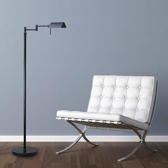 O’Bright Dimmable LED Pharmacy Floor Lamp, 12W LED, Full Range Dimming, 360 Degree Swing Arms, Adjustable Heights, Standing Lamp for Reading, Sewing, and Craft, ETL Listed (Black)