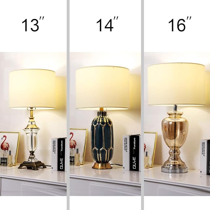 Wellmet 14"x14"x11" Assembly Required Lampshade for Table Lamp, Bedside Lamp, Floor Lamp, Fabric Drum Lampshade Classic Modern Style, Spider Fitter, Cream White