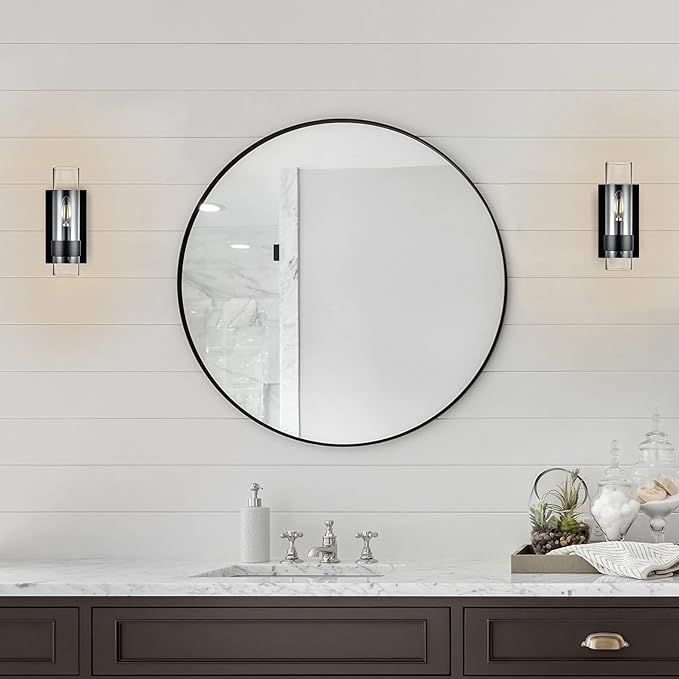Linea di Liara Teramo Farmhouse Matte Black Wall Lighting Modern Bathroom Wall Lights for Hallway and Bedroom Wall Sconce Lighting Fixture - Clear Glass Shade