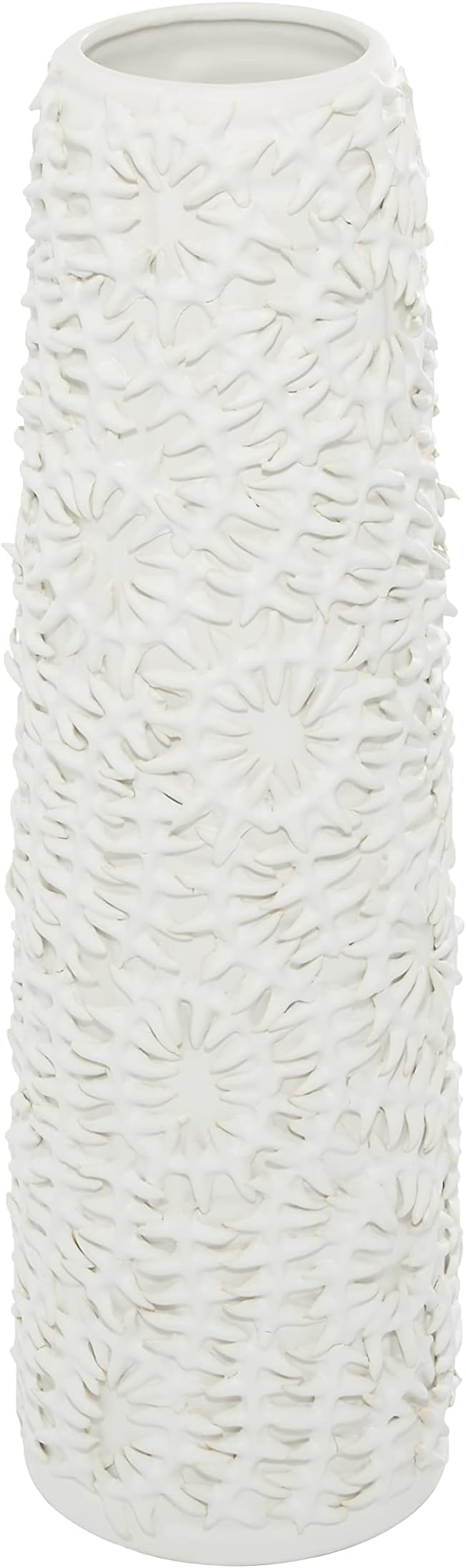 Deco 79 Ceramic Floral Embossed Vase, 6" x 6" x 21", White