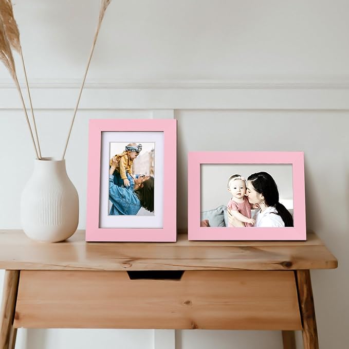 Egofine 4x6 Picture Frames with Plexiglass, Display Pictures 3.5x5 with Mat or 4x6 Without Mat Set of 4 for Tabletop and Wall Mounting, Pink