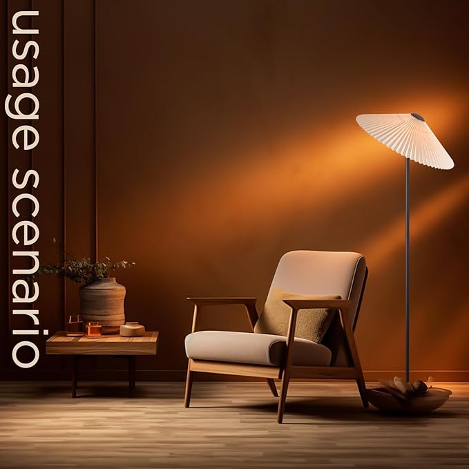 KUNJOULAM Pleated Floor Lamp, Pole Floor Lamps, Simple Design Tall Lamp with Fabric Lampshade, Standing Lamp for Living Room, Bedroom, Office, Home (Brown)