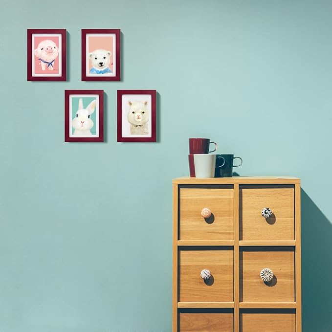 Egofine 5x7 Picture Frames 4 Pack Covered by Plexiglass for Picture 4x6 with Mat or 5x7 whitout Mat Made of Solid Wood for Table Top Display and Wall Mounting Photo Frame, Cherry Red