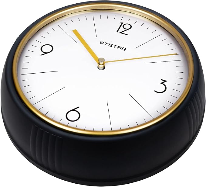 Retro Wall Clock Kitchen 50's Vintage Design Quality Quartz Battery Operated Round Silent Non Ticking for Home School Office Camper Trailer Black 9.5 inch Mid-Century Look