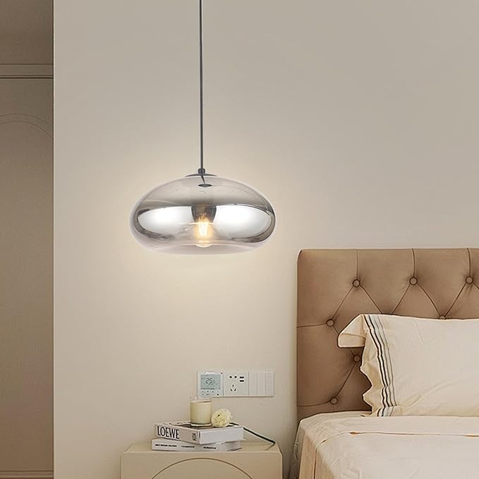 Glass Pendant Lights Kitchen Island Lighting Globe Pendant Light Fixtures IIndustrial Vintage Pendant Lighting for Kitchen Island Bedroom Living Dining Room Light Fixture(Silver Gray)